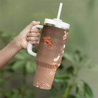 Hawaii And Japan Tumbler With Handle Plumeria Lei With Koi Fish Beige LT05 - Polynesian Pride