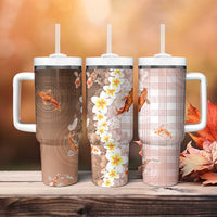 Hawaii And Japan Tumbler With Handle Plumeria Lei With Koi Fish Beige LT05 - Polynesian Pride