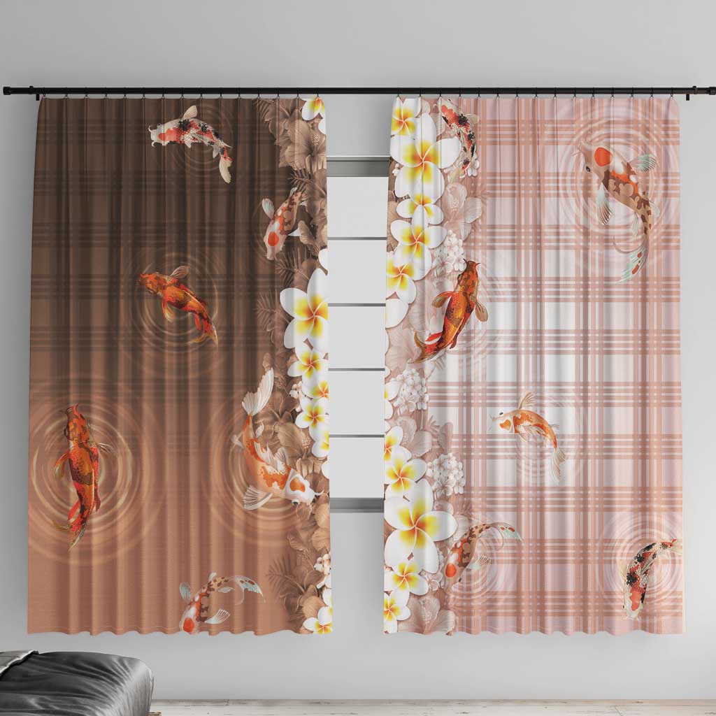 Hawaii And Japan Window Curtain Plumeria Lei With Koi Fish Beige LT05 With Hooks Beige - Polynesian Pride
