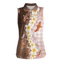 Hawaii And Japan Women Sleeveless Polo Shirt Plumeria Lei With Koi Fish Beige LT05 Female Beige - Polynesian Pride