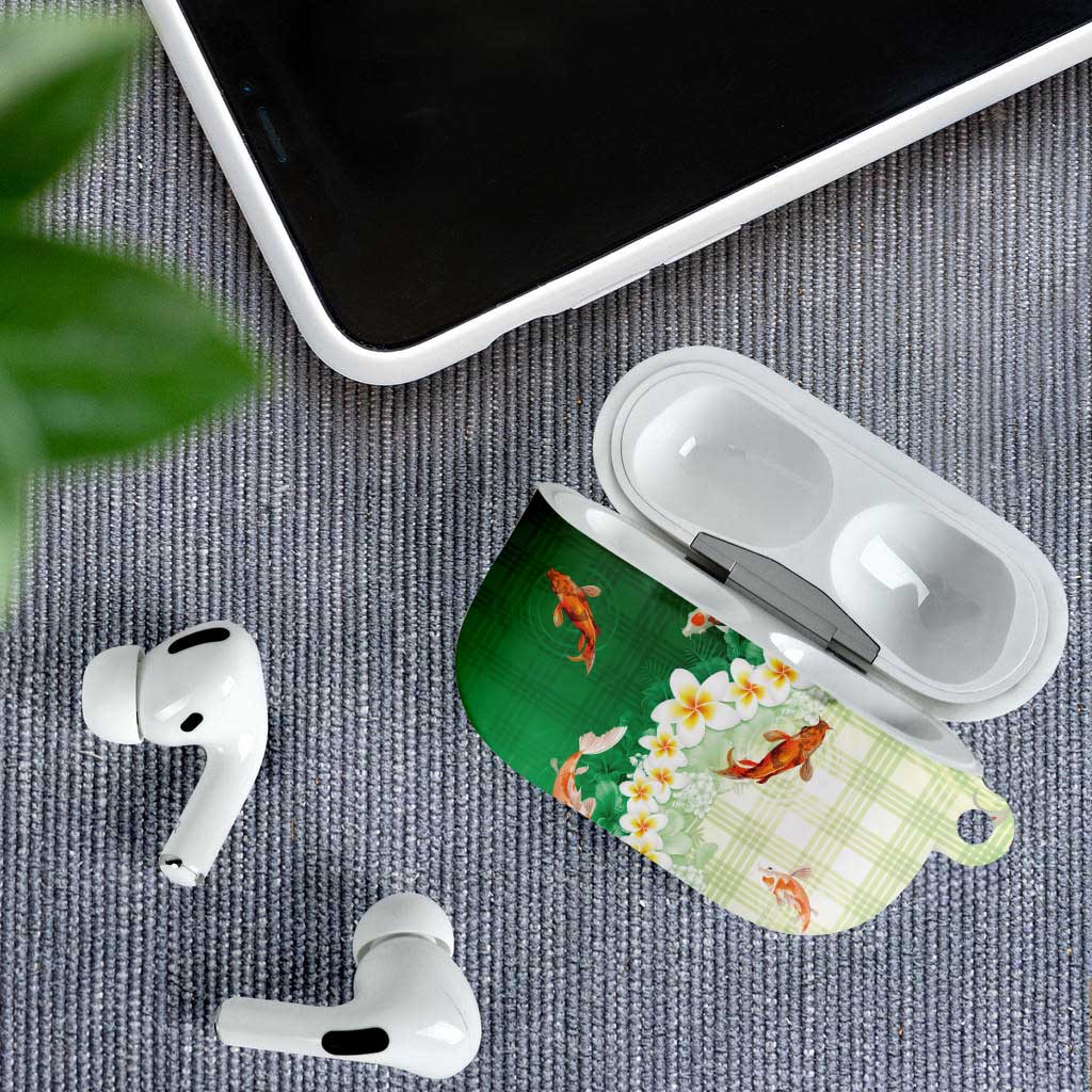 Hawaii And Japan AirPods Case Plumeria Lei With Koi Fish Green LT05 - Polynesian Pride