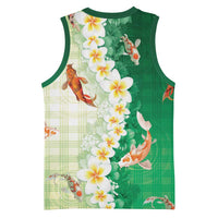 Hawaii And Japan Basketball Jersey Plumeria Lei With Koi Fish Green LT05 - Polynesian Pride
