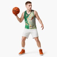Hawaii And Japan Basketball Jersey Plumeria Lei With Koi Fish Green LT05 - Polynesian Pride