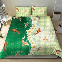 Hawaii And Japan Bedding Set Plumeria Lei With Koi Fish Green LT05 - Polynesian Pride