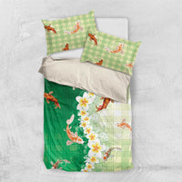 Hawaii And Japan Bedding Set Plumeria Lei With Koi Fish Green LT05 US Twin 172cm x 218cm Green - Polynesian Pride