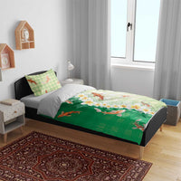 Hawaii And Japan Bedding Set Plumeria Lei With Koi Fish Green LT05 - Polynesian Pride