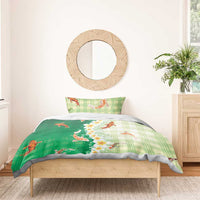 Hawaii And Japan Bedding Set Plumeria Lei With Koi Fish Green LT05 - Polynesian Pride