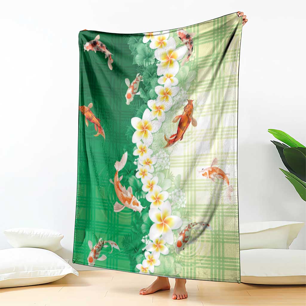 Hawaii And Japan Blanket Plumeria Lei With Koi Fish Green LT05 - Polynesian Pride
