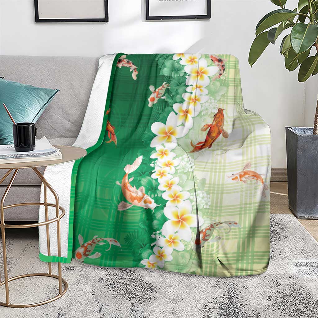 Hawaii And Japan Blanket Plumeria Lei With Koi Fish Green LT05 - Polynesian Pride
