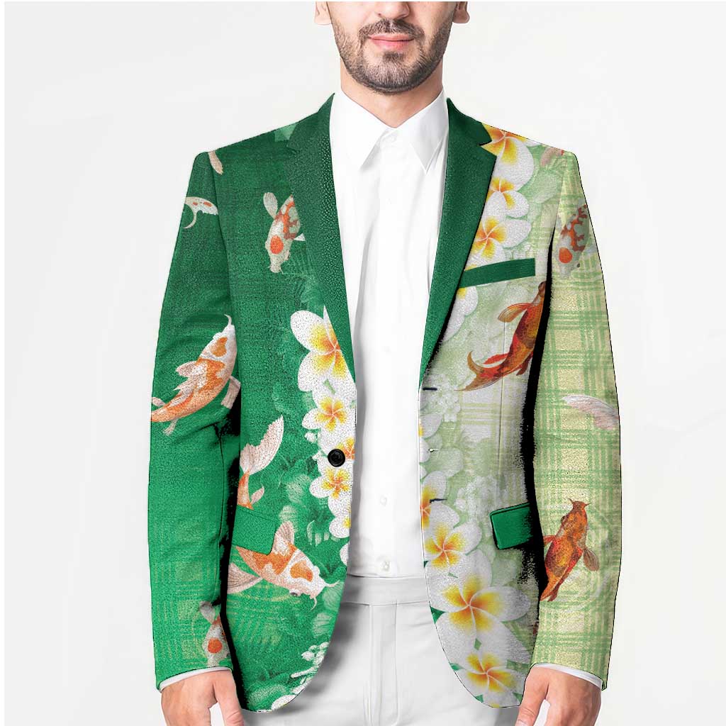 Hawaii And Japan Blazer Plumeria Lei With Koi Fish Green LT05 - Polynesian Pride