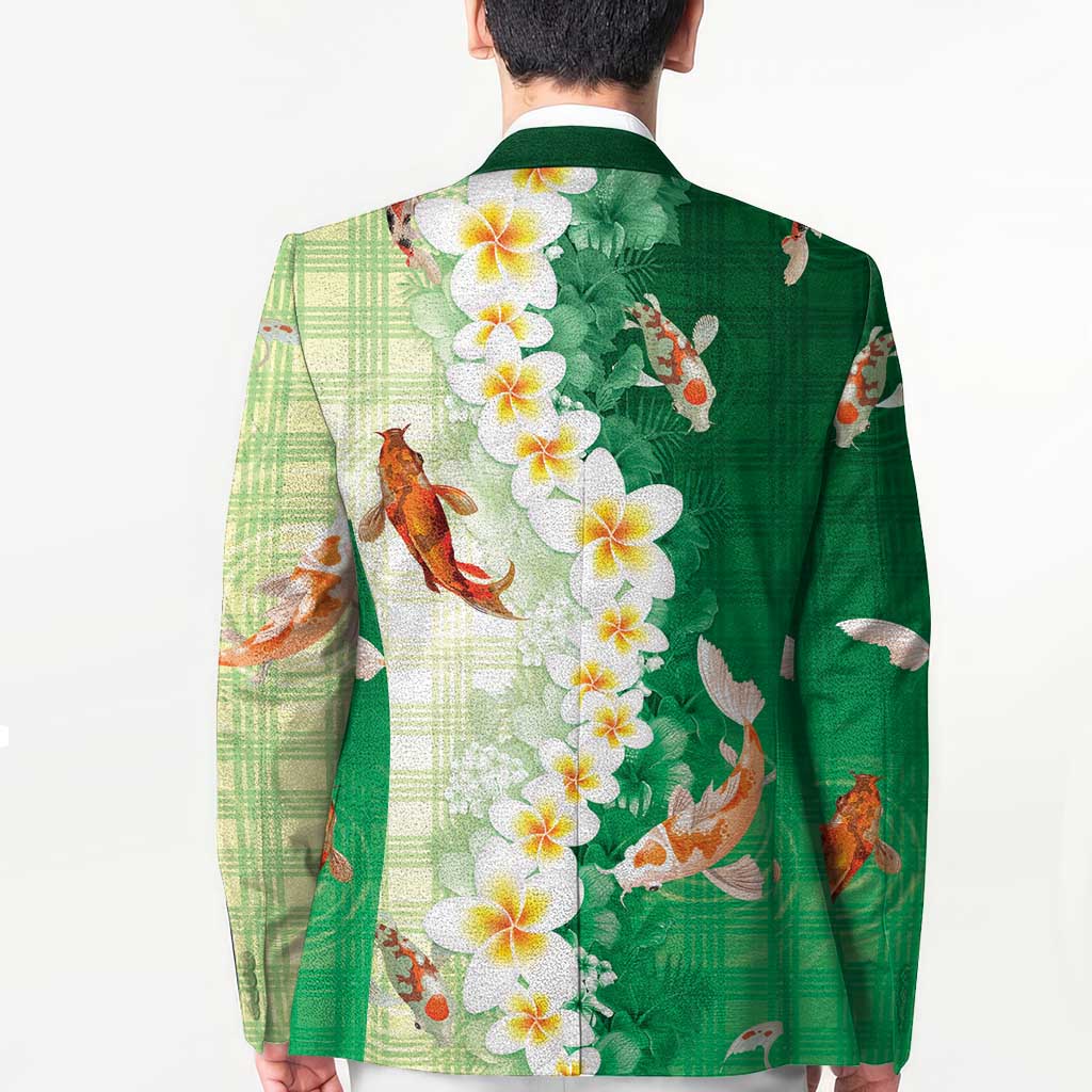 Hawaii And Japan Blazer Plumeria Lei With Koi Fish Green LT05 - Polynesian Pride