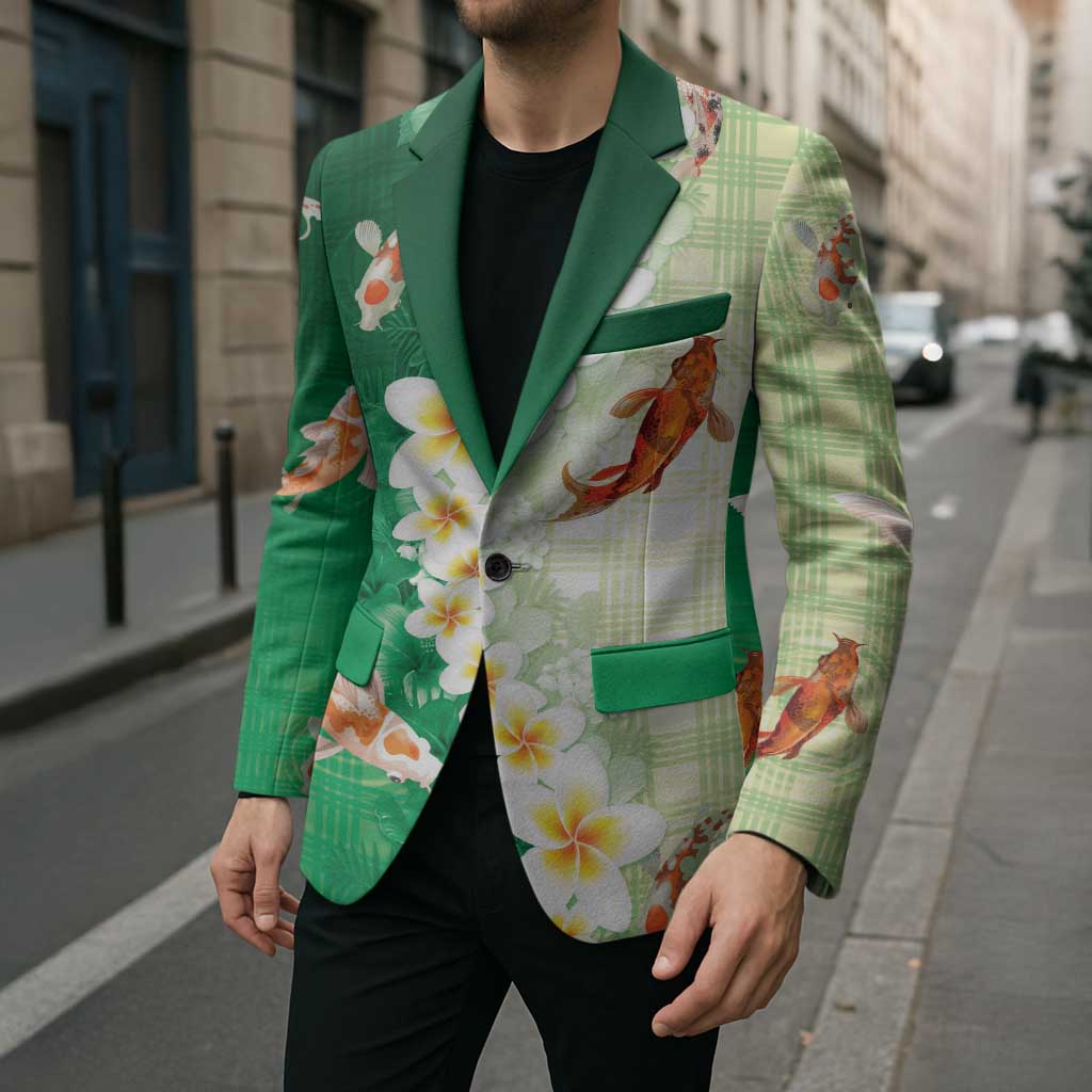 Hawaii And Japan Blazer Plumeria Lei With Koi Fish Green LT05 - Polynesian Pride