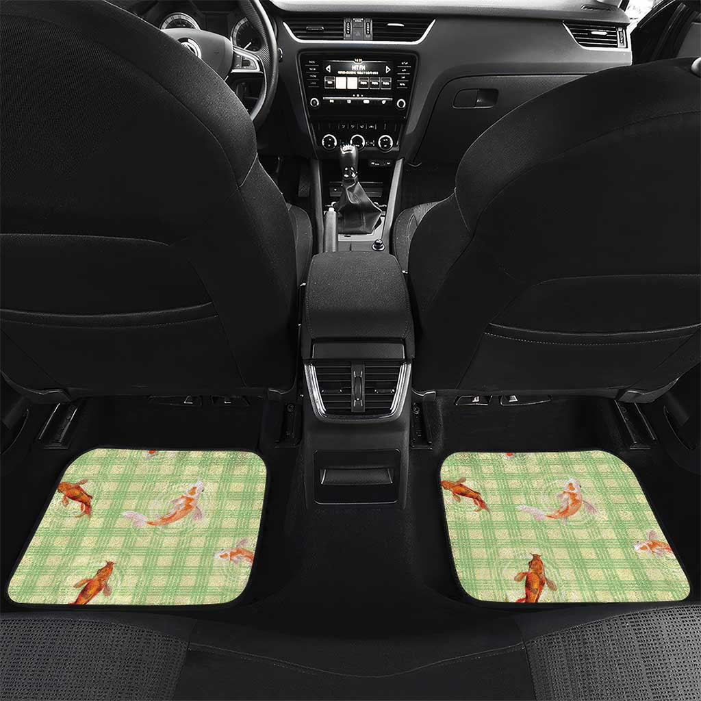 Hawaii And Japan Car Mats Plumeria Lei With Koi Fish Green LT05 Set 2pcs - Back Green - Polynesian Pride