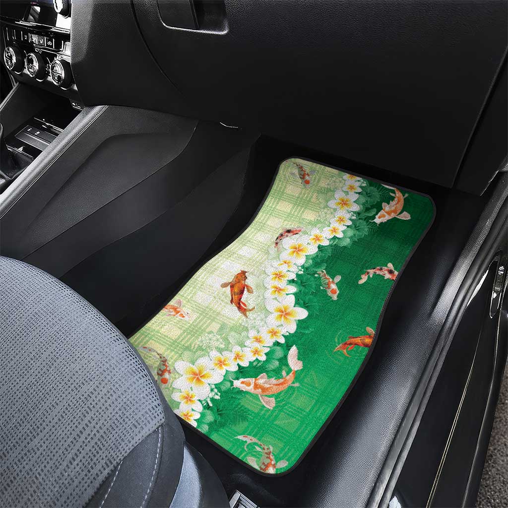Hawaii And Japan Car Mats Plumeria Lei With Koi Fish Green LT05 - Polynesian Pride