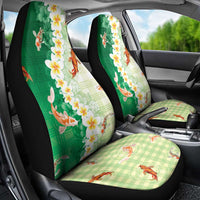 Hawaii And Japan Car Seat Cover Plumeria Lei With Koi Fish Green LT05 - Polynesian Pride