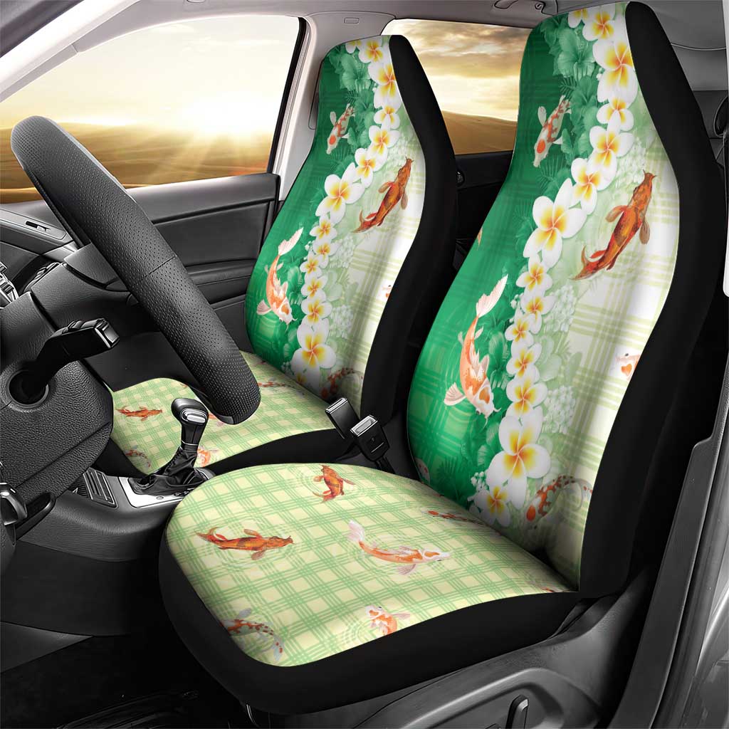 Hawaii And Japan Car Seat Cover Plumeria Lei With Koi Fish Green LT05 - Polynesian Pride