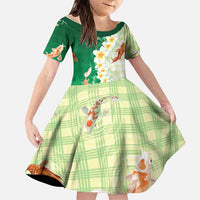 Hawaii And Japan Family Matching Mermaid Dress and Hawaiian Shirt Plumeria Lei With Koi Fish Green LT05 Daughter's Dress Green - Polynesian Pride