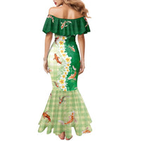 Hawaii And Japan Family Matching Mermaid Dress and Hawaiian Shirt Plumeria Lei With Koi Fish Green LT05 - Polynesian Pride