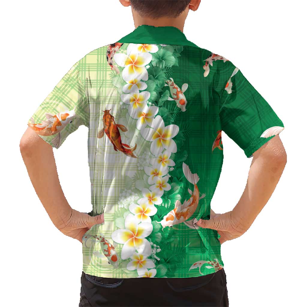 Hawaii And Japan Family Matching Puletasi and Hawaiian Shirt Plumeria Lei With Koi Fish Green LT05 - Polynesian Pride