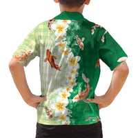 Hawaii And Japan Family Matching Puletasi and Hawaiian Shirt Plumeria Lei With Koi Fish Green LT05 - Polynesian Pride
