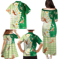 Hawaii And Japan Family Matching Puletasi and Hawaiian Shirt Plumeria Lei With Koi Fish Green LT05 - Polynesian Pride