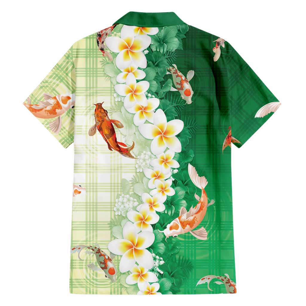Hawaii And Japan Family Matching Puletasi and Hawaiian Shirt Plumeria Lei With Koi Fish Green LT05 - Polynesian Pride