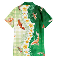Hawaii And Japan Family Matching Puletasi and Hawaiian Shirt Plumeria Lei With Koi Fish Green LT05 - Polynesian Pride