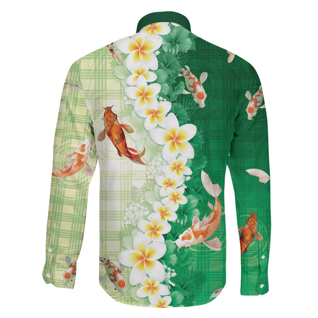 Hawaii And Japan Family Matching Puletasi and Hawaiian Shirt Plumeria Lei With Koi Fish Green LT05 - Polynesian Pride