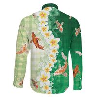Hawaii And Japan Family Matching Puletasi and Hawaiian Shirt Plumeria Lei With Koi Fish Green LT05 - Polynesian Pride