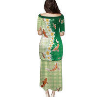 Hawaii And Japan Family Matching Puletasi and Hawaiian Shirt Plumeria Lei With Koi Fish Green LT05 - Polynesian Pride