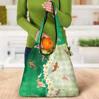 Hawaii And Japan Grocery Bag Plumeria Lei With Koi Fish Green LT05 - Polynesian Pride