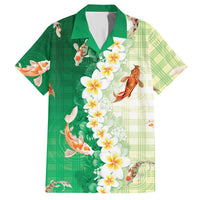 Hawaii And Japan Hawaiian Shirt Plumeria Lei With Koi Fish Green LT05 Green - Polynesian Pride