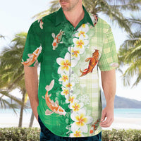 Hawaii And Japan Hawaiian Shirt Plumeria Lei With Koi Fish Green LT05 - Polynesian Pride