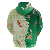 Hawaii And Japan Hoodie Plumeria Lei With Koi Fish Green LT05 - Polynesian Pride