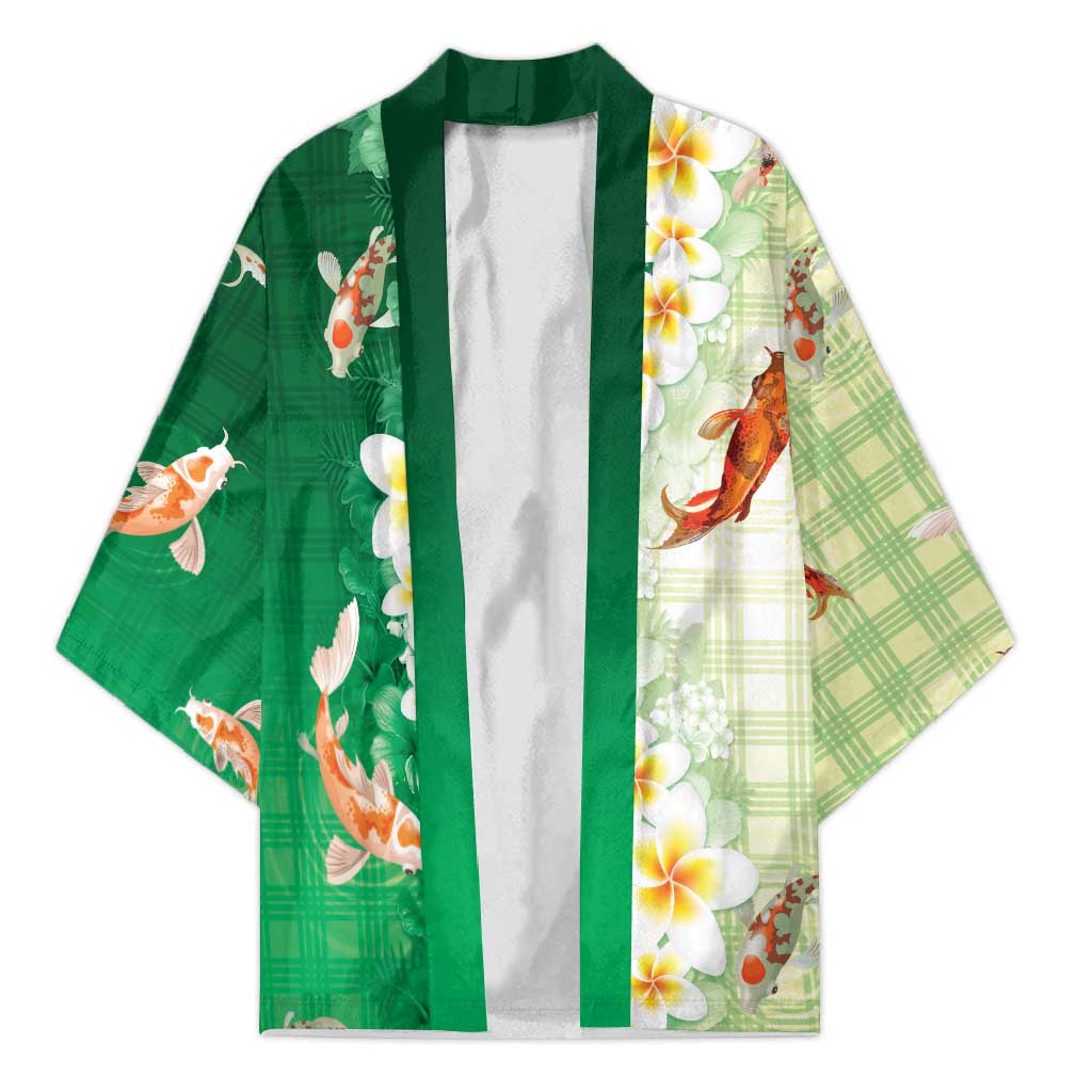Hawaii And Japan Kimono Plumeria Lei With Koi Fish Green LT05 Unisex Green - Polynesian Pride