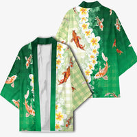 Hawaii And Japan Kimono Plumeria Lei With Koi Fish Green LT05 - Polynesian Pride