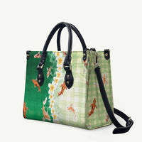 Hawaii And Japan Leather Bag Plumeria Lei With Koi Fish Green LT05 Green - Polynesian Pride