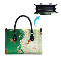 Hawaii And Japan Leather Bag Plumeria Lei With Koi Fish Green LT05 - Polynesian Pride