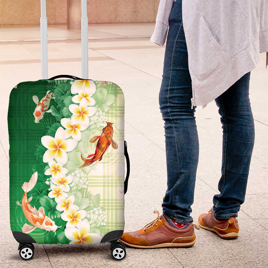 Hawaii And Japan Luggage Cover Plumeria Lei With Koi Fish Green LT05 Green - Polynesian Pride