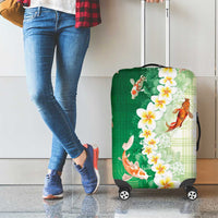 Hawaii And Japan Luggage Cover Plumeria Lei With Koi Fish Green LT05 - Polynesian Pride