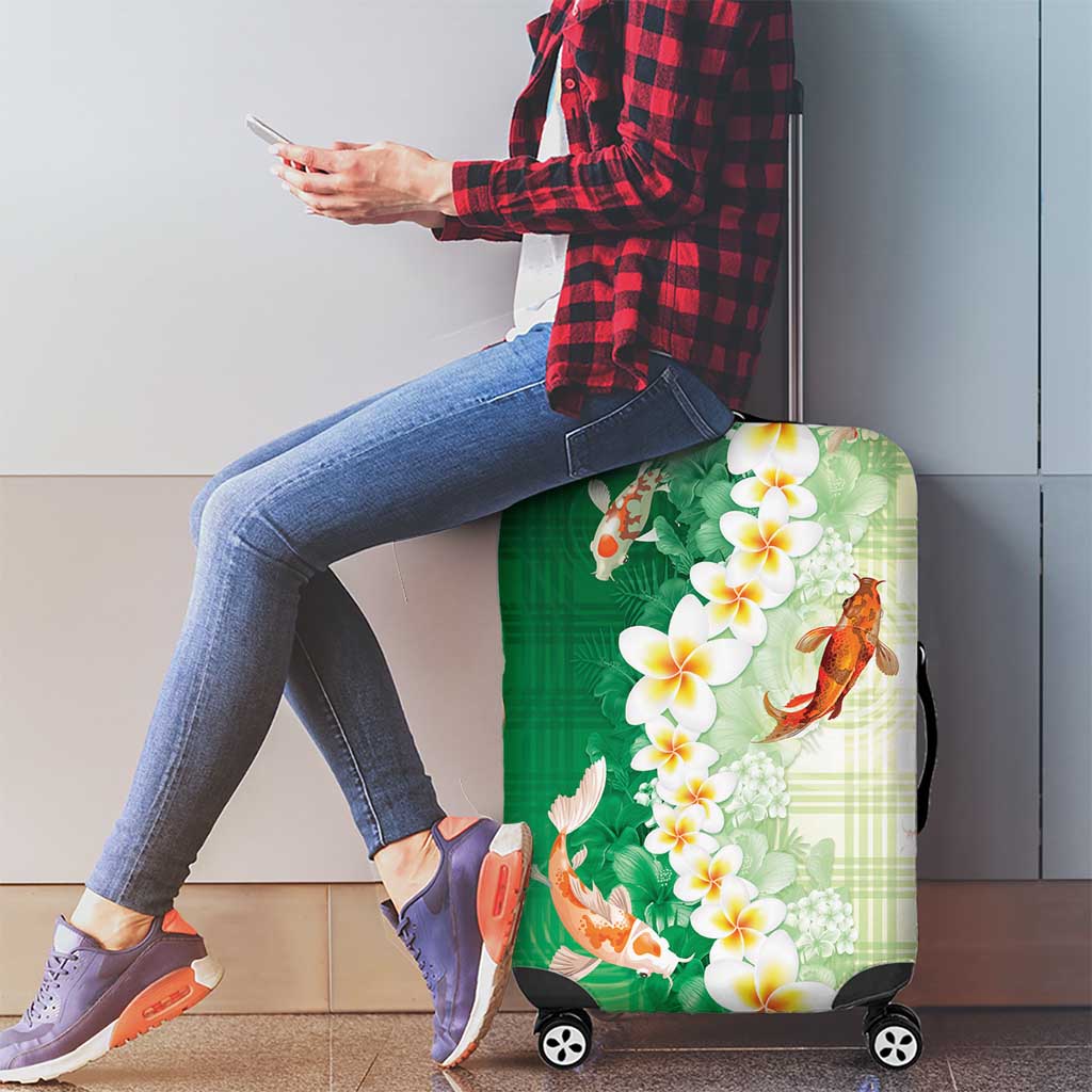 Hawaii And Japan Luggage Cover Plumeria Lei With Koi Fish Green LT05 - Polynesian Pride