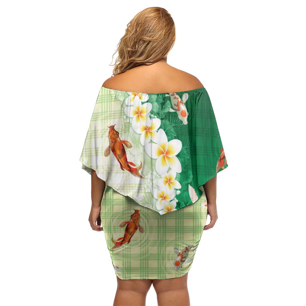 Hawaii And Japan Off Shoulder Short Dress Plumeria Lei With Koi Fish Green LT05 - Polynesian Pride