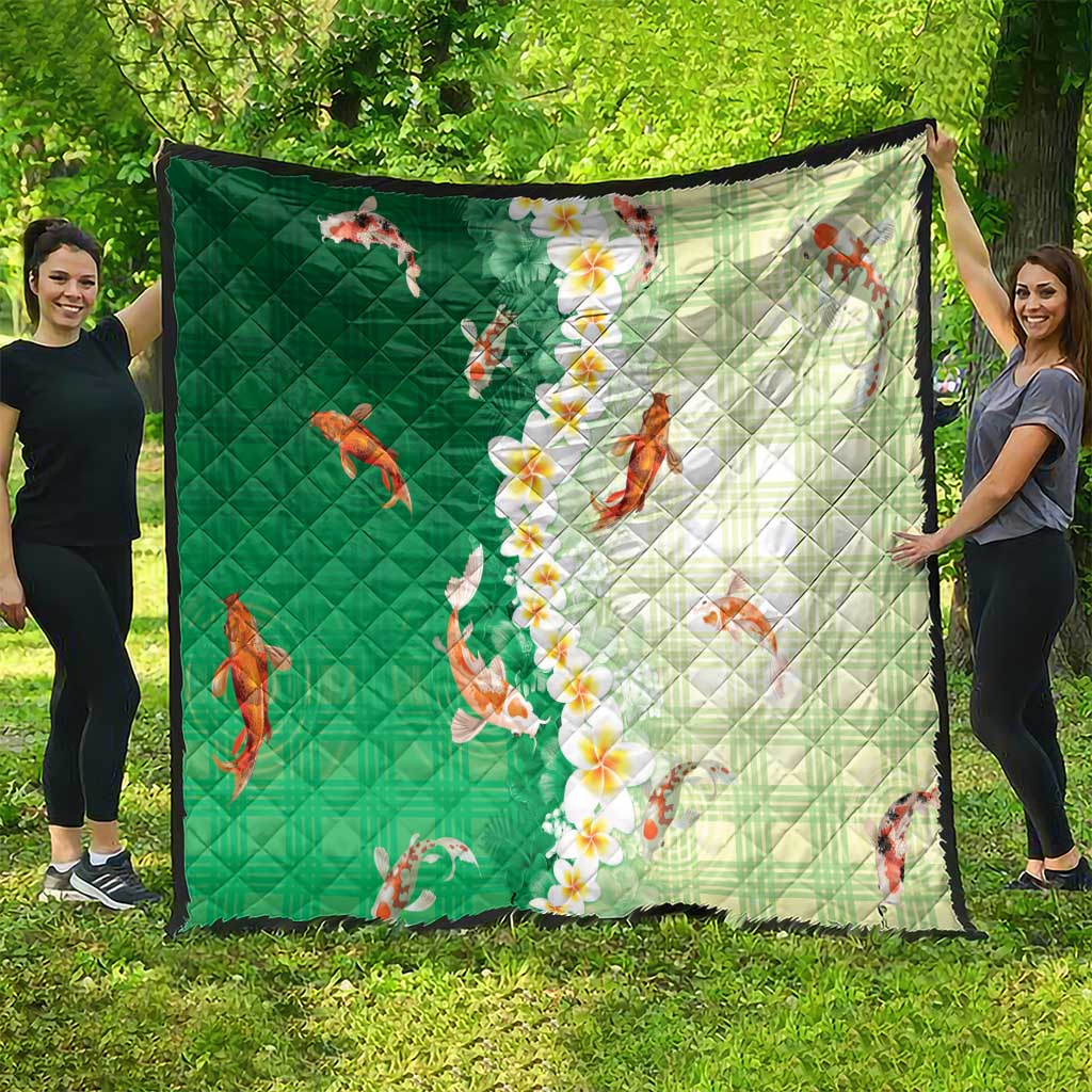 Hawaii And Japan Quilt Plumeria Lei With Koi Fish Green LT05 - Polynesian Pride