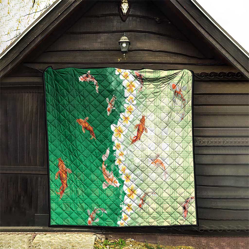 Hawaii And Japan Quilt Plumeria Lei With Koi Fish Green LT05 - Polynesian Pride
