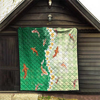 Hawaii And Japan Quilt Plumeria Lei With Koi Fish Green LT05 - Polynesian Pride