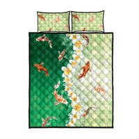 Hawaii And Japan Quilt Bed Set Plumeria Lei With Koi Fish Green LT05 - Polynesian Pride