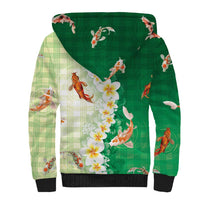 Hawaii And Japan Sherpa Hoodie Plumeria Lei With Koi Fish Green LT05 - Polynesian Pride