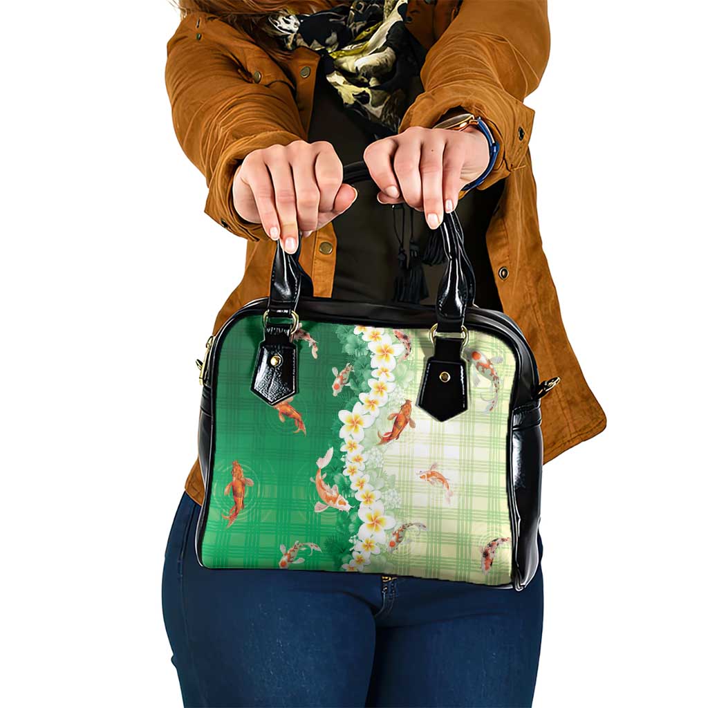 Hawaii And Japan Shoulder Handbag Plumeria Lei With Koi Fish Green LT05 One Size Green - Polynesian Pride
