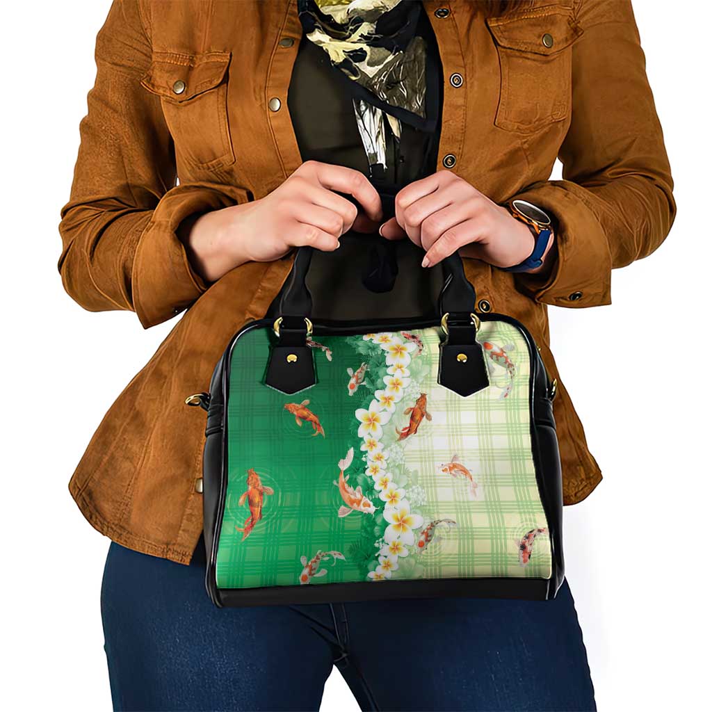 Hawaii And Japan Shoulder Handbag Plumeria Lei With Koi Fish Green LT05 - Polynesian Pride