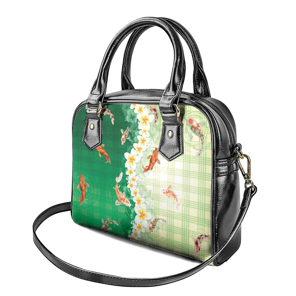 Hawaii And Japan Shoulder Handbag Plumeria Lei With Koi Fish Green LT05 - Polynesian Pride